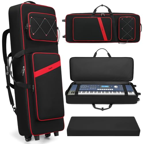 BOSSTIN 61-Tasten-Keyboard-Hülle mit Rollen, interne Größe: 106,7 x 36,8 x 15,2 cm, wasserdicht, gepolstert, Rolling Gigbag, Keyboard, Klaviertasche für 61 Tasten Klaviertastatur, rot, Tasche für