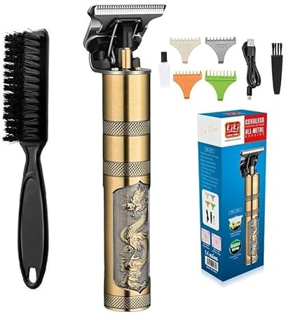 WMARK Dragon Men's Cordless Detail Hair Trimmer, 8000RPM Motor Clipper – Zinc Alloy Metal Body, T-Cut Blade, USB Charging, 800mAh Battery, 4 Guide Combs, with 14cm Long Barbers Beard/Cleaning Brush