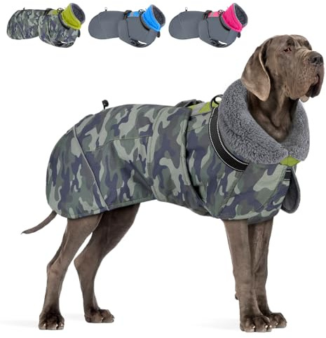 SlowTon Perro Abrigo de Invierno, Impermeable Ajustable Forro Polar Chaqueta de Perro con Cuello Alto y cordón, Reflectante Abrigo de Invierno para Perros pequeños medianos y Grandes