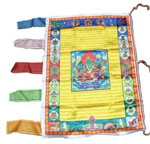 Banderas de oración, 96 cm, bandera de seda del budismo tibetano de la suerte, banderas colgantes de pared con forma de caballo de viento, bandera de oración de Buda