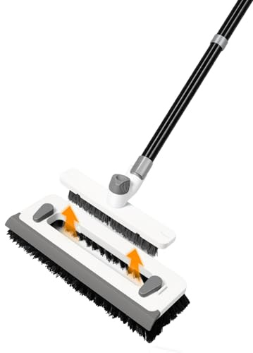 Cepillo 3 en 1 para fregar el piso con mango largo de 55 pulgadas, escoba de empuje de cerdas rígidas, herramienta de limpieza de paredes de hormigón y cepillo de lechada en V desmontable para baño
