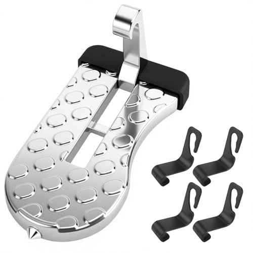 Supporto per porta auto, gradino della porta dell'auto, supporta fino a 250 kg, pedale pieghevole con martello di sicurezza e 4 ganci, pedane per tetto auto per SUV/RV (argento)