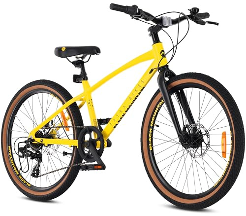 sun baby Tatra Bikes Vélo pour Enfant 24 Pouces, Fille et garçon vélo de 8 à 12 Ans avec Cadre en Aluminium, 7 dérailleurs, Freins à Disque, Sonnette, Repose-Pieds, réflecteurs (Noir Jaune)
