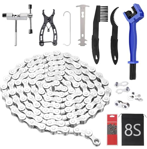 6 7 8 Speed Mountain Bike Chain Tool MTB Bicycle Chains Cleaning Kit, Road Cycle Removal Replacement Parts Repair Set with 3 Quick Link Connector Brushes, Splitter Breaker Plier Checker, 116 Links