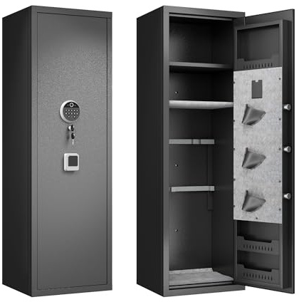 Gareinwuds Fingerprint Gun Safe for Home Rifle and Pistols, Quick Access Electronic Safe with No Assembly Required, 57 Inch Black Security Cabinet with Detachable Partition