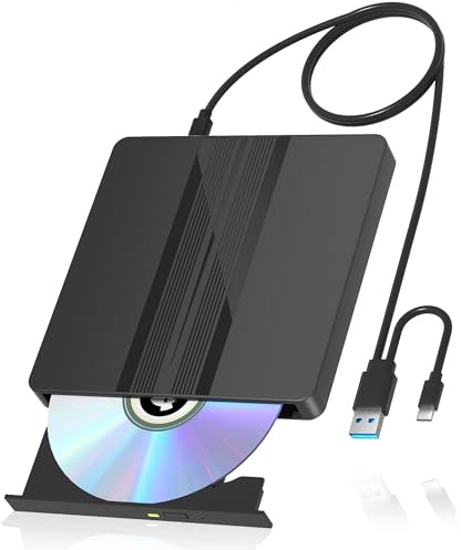 qoyeia External CD/DVD Drive for Laptop, USB External DVD Drive CD Burner Reader for Laptop, DVD/CD-ROM +/-RW Disc Optical Drives for PC Desktop MacBook Mac Windows10/11 Linux OS