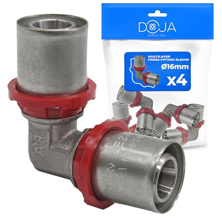 DOJA Barcelona Codo Multicapa Ø16-16mm - Pack 4 - Fácil Instalación - Codo Igual, Racor Tubo Piezas Multicapa, Enlace Estanco y Sólido, Cumple Normativa, para Agua Fría, Caliente y Calefacción