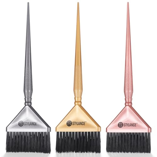 3Pcs Hair Color Brush Hair Dye Brush Salon Color Tint Brushes Hairs Colors Applicator Brushs Stylist Hairs Coloring Tool for Salon Home, Silver, Rose Gold, Gold, Professional