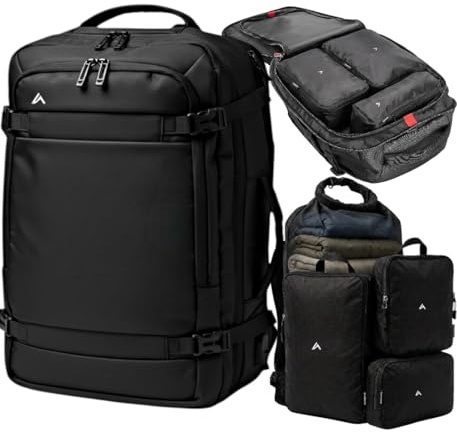+ Zermatt - HØRN Mochila hombre trabajo, mochila viaje cabina avion 40x30x20 extensible a 45x30x25 Equipaje de Mano. Backpack para portatil de 15.6-17 y gimnasio (EXOSPHERE+SET 4 COMPRESOR+)