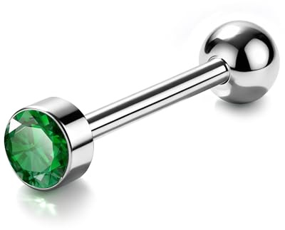 Jewseen G23 Titanium Tongue Barbell 14G Tongue Piercing Jewellery Multicolor CZ Bezel Tongue Rings Internally Threaded Tongue Bars 16mm