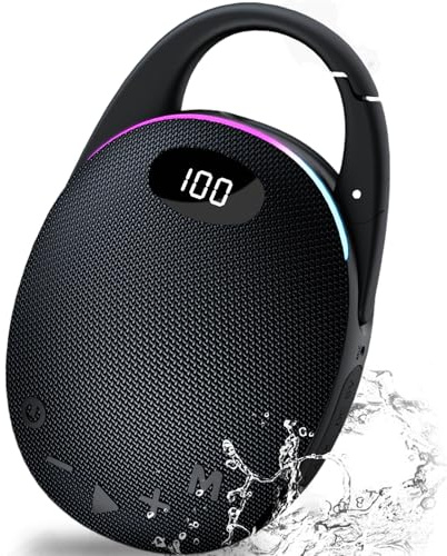 coioc Altavoz Bluetooth Portátil con Mosquetón Incorporado, Graves Potentes, Batería de 1800 mAh, Potente Altavoz Bluetooth 5.4, TWS, IP68, LED, RGB, AUX, TF, Ideal para Exteriores, Fiestas y Viajes.