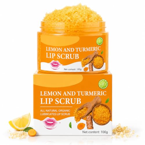 Turmeric Lemon Lip Scrub | Natural Exfoliant with Aloe Vera for Flaky Dry Lips, Moisturising Lip Prep Before Lipstick