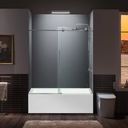 WOODBRIDGE Frameless Sliding Bathtub Door, 56-60 Width, 62 Height, 3/8 (10 mm) Clear Tempered Glass, Brushed Nickel Finish, Designed for Smooth Door Closing and Opening. MBTDC6062-B5