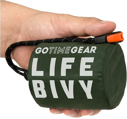 Go Time Gear Life Bivy Biwaksack – Thermo Biwak – Perfekt als Notfall Schlafsack Outdoor, Survival Ausrüstung oder Decke aus BO-PET-Folie - Grün