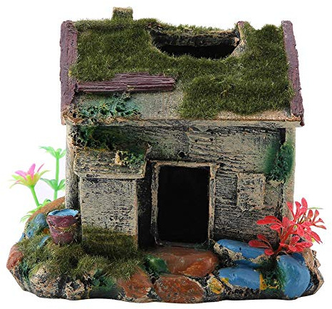 Zerodis Aquarium Maison Résine Ancienne Maison Aquarium Aménagement Paysager Poissons Nid De Crevettes Flocage Cachette Cave avec Mousse