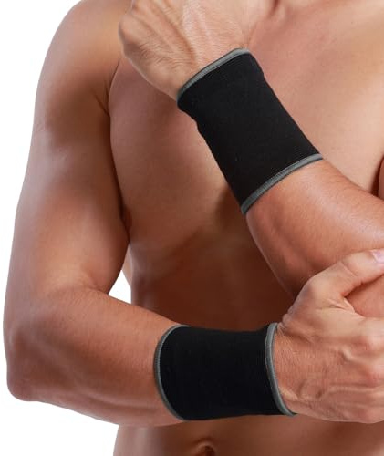 Neotech Care Wrist Band Support Sleeve - Elastic & Breathable Knitted Fabric Compression Brace - for Tennis, Gym, Sport, Tendonitis (Black Colour, Size S, 1 Pair)