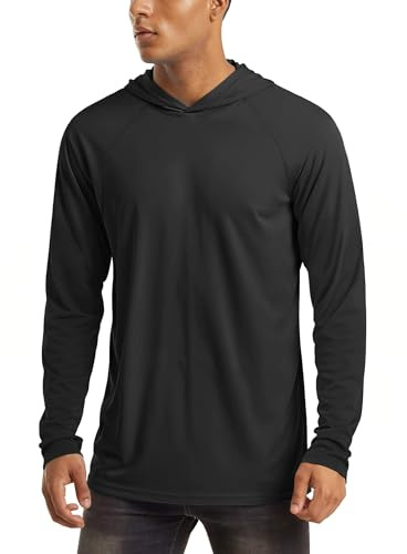 MAGCOMSEN Mens Long Sleeve Hoodie for Men Sun Shirts UV Protection with Hooded Quick Dry Fishing Athletic Workout Shirts Black