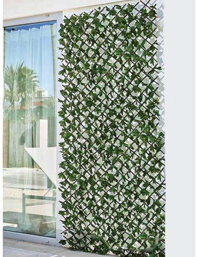 JARDIN202 - Celosía Extensible de Mimbre 1x2 Metros - Mejora Tu Jardín con Estilo | con Hoja Decorativa -