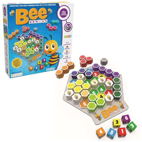 The Happy Puzzle Company Bee Genius Game - 46,656 Puzzle Challenges for Younger Puzzlers - Logic Puzzles STEM Educational Early Learning Resources - Smart Games for Toddlers & Kids Ages 3+