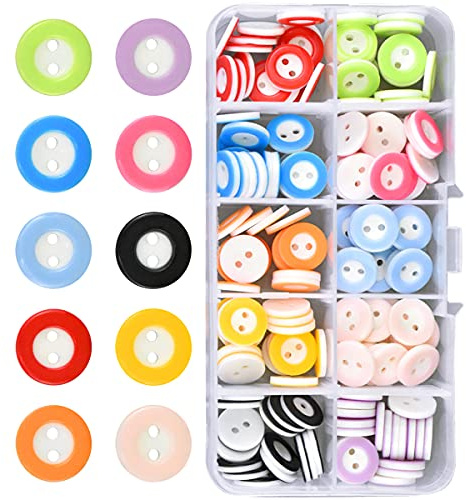 150pcs Mixed Colours Baby Buttons for Sewing, Cardigans, Crafts - 2 Holes Assorted Small Resin Buttons for Knitting, Jeans, Shirt, Clothes Repair, DIY Handmade Decorations