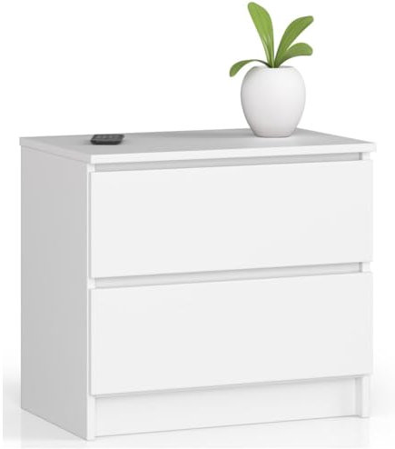 AKORD Kommode K60 mit 2 Schubladen | für das Wohnzimmer Schlafzimmer Schrank Büro Arbeitszimmer | Modernes Funktionales Design | B60 x H55 x T40 cm, Gewicht 20kg | Weiß