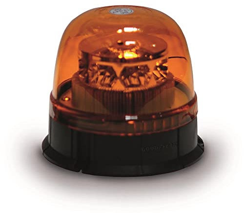 GoodYear - Rotativo LED Ámbar 12‑24V para Tractor y Vehículos, Luz de Emergencia Estroboscópica 24W Homologada CE, Fijación Metálica, Plantilla Instalación, IP67, Compacto 14×14×12,5cm