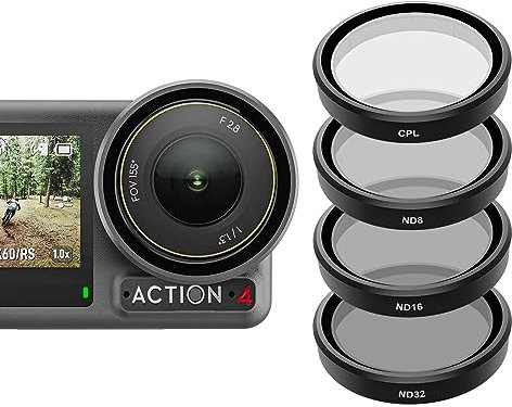 TELESIN Kamera Lens Filter Set für DJI Osmo Action 5 Pro Action 4 Action 3, 4er-Pack CPL ND32 ND16 ND8 Polarisierende Neutral Density HD Objektivfilter Schutzhülle für DJI Action Zubehör
