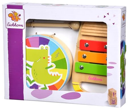 Eichhorn - Musik Set mit Handtrommel und Xylophon inkl. Ratsche, 3 teilig, aus Birken- und Sperrholz, ab 1 Jahr