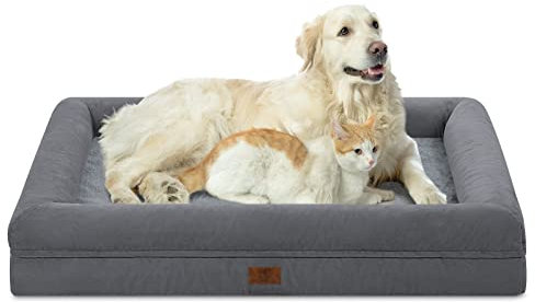 Yiruka Large Orthopedic Dog Bed, Waterproof Dog Bed with 4-Sides Removable Bolster, Washable Pet Bed with Non-Slip Bottom Big Pet Couch Sofa with Removable Cover, Dark Grey