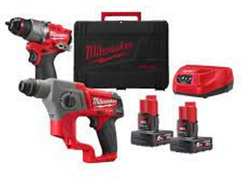 M12 FPP2F2-602X - KIT TRAPANO AVVITATORE CON PERCUSSIONE + TASSELLATORE SDS-PLUS + 2 BATTERIE M12 - MILWAUKEE