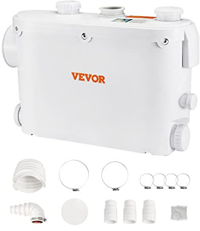VEVOR Abwasser Hebeanlage 500W Fäkalienhebeanlage 8m Förderhöhe Abwasserpumpe 6600L/h Haushaltspumpe 2900U/min Schmutzwasserpumpe Eingebautes Rückschlagventil Wartungfrei WC Dusche Waschbecken