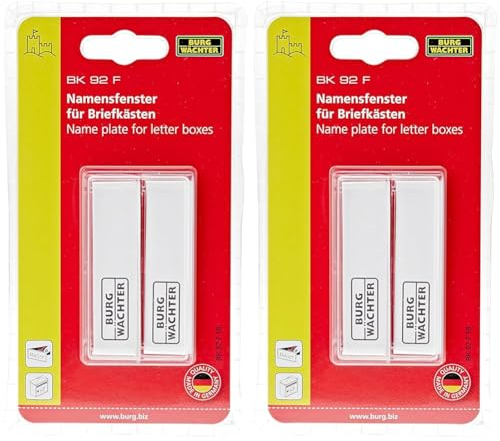 BURG-WÄCHTER Namensfenster für Briefkästen, Zubehör zum Nachrüsten für BURG-WÄCHTER Briefkästen, Namensschild Abdeckung, Namensfenster BK 92 F SB, 74 x 22 mm, Transparent (Packung mit 2)