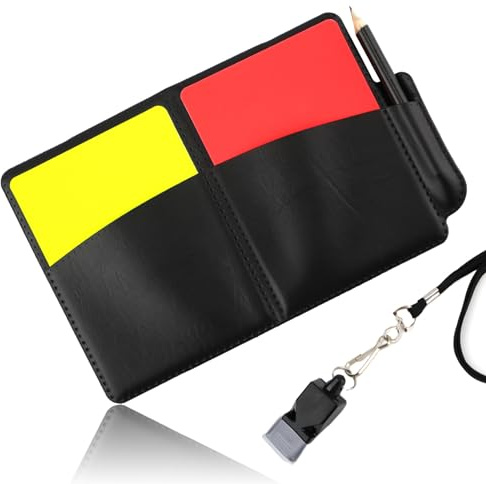 NQEUEPN Referee Cards Set, 2pcs Referee Penalty Cards with Card Holder Referee Score Book Whistle Pencil Soccer Referee Red and Yellow Warning Cards for Football Soccer Sports Game Men's Officials