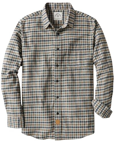 Dubinik® 6 oz Camicia Uomo Flanella 100% Cotone Quadri Invernale Leggera con Taschino Morbida Comoda Cachi a Quadri L