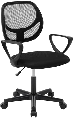 Klihome Schreibtischstuhl Kinder, Kinderschreibtischstuhl ergonomisch, Drehstuhl Kinderstuhl höhenverstellbar, mit Rollen Armlehnen, atmungsaktive Netzstoff-Rückenlehne, Schwarz, K0003BS