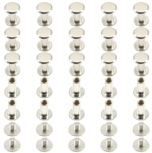 Ruidee Lot de 100/50 vis Chicago M5 x 12 mm pour reliure de livres, tiges de vis rondes à tête plate pour albums en cuir (DZBD/M5 x 12)