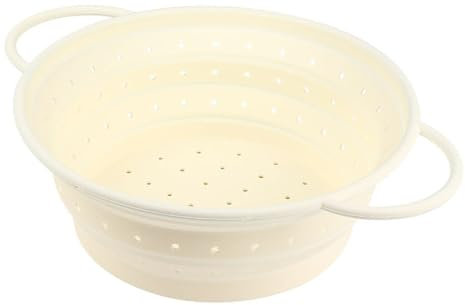 Surwin Couleur Unie Passoire Pliable, Silicone Passoire Cuisine,Compacte Passoire Cuisine Pliable, Passoire Retractable Passoire Pates, Portable Panier de Fruits (25.8x18.7x10cm,Beige)