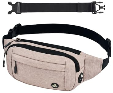 WATERFLY Bauchtasche Hüfttasche Herren Damen: Klein Gürteltasche Sport Bum Hip Bag Männer Frauen Waist Fanny Pack mit Verlängerungsgurt für Reise Wandern Hundetraining Outdoor Beige