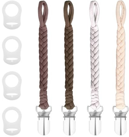 Schnullerkette, 4 Stück Baby Schnullerketten Clip Baumwolle Schnullerband Schnullerkette Junge und mädchen Schnullerkette Stoff für Lätzchen Dreieckstuch Sauger