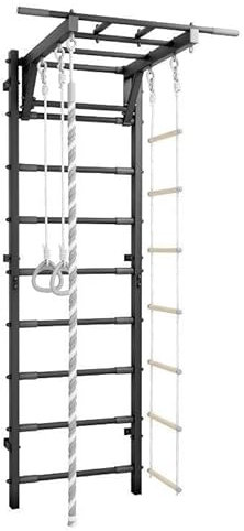 Trick Turnleiter Turnwand Gym Sprossenwand Kletterwand Klettergerüst Sportgerät mit Stange Seil Fitness Kinder Erwachsener Elite schwarz