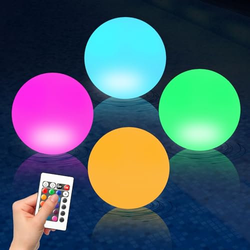 Boule Lumineuse Piscine Flottante,4PC 16 Couleur 80MM Lampe Flottante Sphère Lumière Avec Télécommande,Lumière De Piscine Flottante,Étanche Boule Lumineuse Piscine Pour Extérieure,Piscine,Fête,Jardin