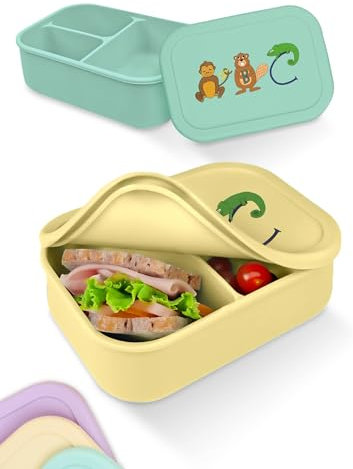 Contenitore per il pranzo in silicone per bambini, infrangibile e a prova di perdite, senza BPA, lavabile in lavastoviglie e adatto al microonde, capacità 800 ml (giallo pastello)