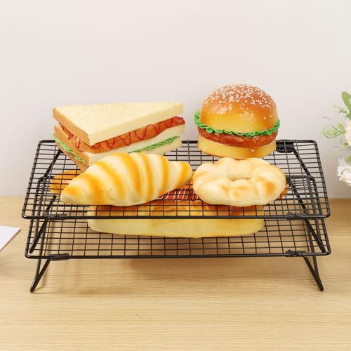 Eyoulife 2 Stück Abkühlgitter Stapelbar 34x24cm, Kühlablage Faltbar mit Antihaftbeschichtung, Kuchengitter Rechteckig Schwarzer Kohlenstoffstahl für Gebäck, Frisch Gebackene Kuchen, Muffins