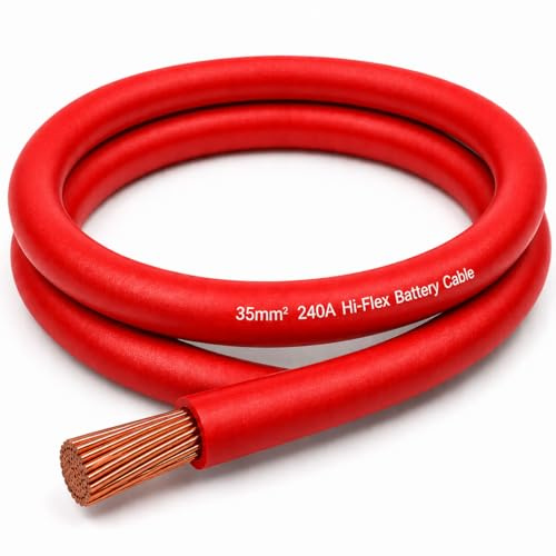 MKGT 240A Hi-Flex Battery Cable – 35mm2 2 Gauge Pure Copper Single Core PVC Welding Wire for 12V & 24V Automotive, Campervan, Solar, Inverter & Leisure Battery Systems (Red, 5 Meters)