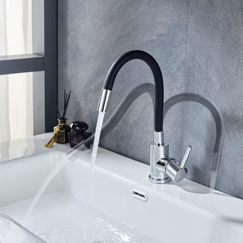LakeBayMZC Rubinetto Lavello Cucina,Con 2 tipi di getto d'acqua,con Beccuccio Flessibile,Girevole a 360°,Cromato