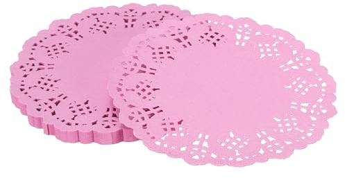 YELARXI Paper Doilies, Paper Lace Doilies Disposable Round Modern Decorative Placemats Bulk, 5.5 Inch Fit for Cakes Desserts Crafts Baked Grilled Fried Food Tableware (50 Pack, Pink)