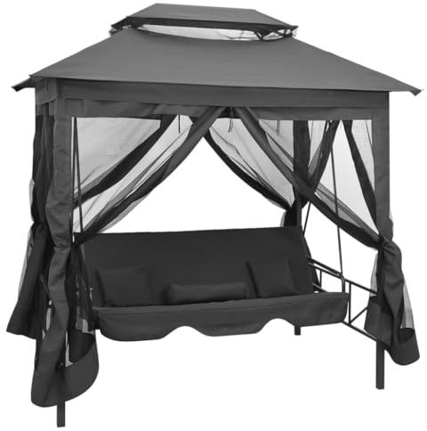 Emmtore Banco Columpio Exterior Dosel Acero 220x160x240 cm Antracita Balancín (Antracita)