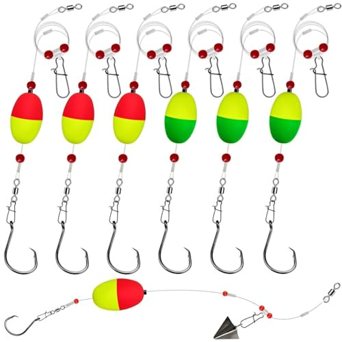 6PCS Fish Finder Rig with Float Fishing Floats and Bobbers Fishing Rigs Catfishing Tackle Floats with Hooks (5/0 Mixed Color-6 Pcs)