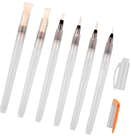 SAFIGLE 6 piezas Pinceles de Agua Acuarela con Depósito Recargable Pinceles de Dibujo Suaves y Ligeros con Tapa para Estudiantes de Arte y Pintura Creativa