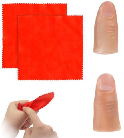 YAZWUR 2 Pouces Magiques Accessoires, 2 Mouchoirs d'Entraînement Rouges, Accessoires de Magie, Convient à Tous, pour Spectacles de Magie et Fêtes (1 Grand, 1 Petit) (Rouge)
